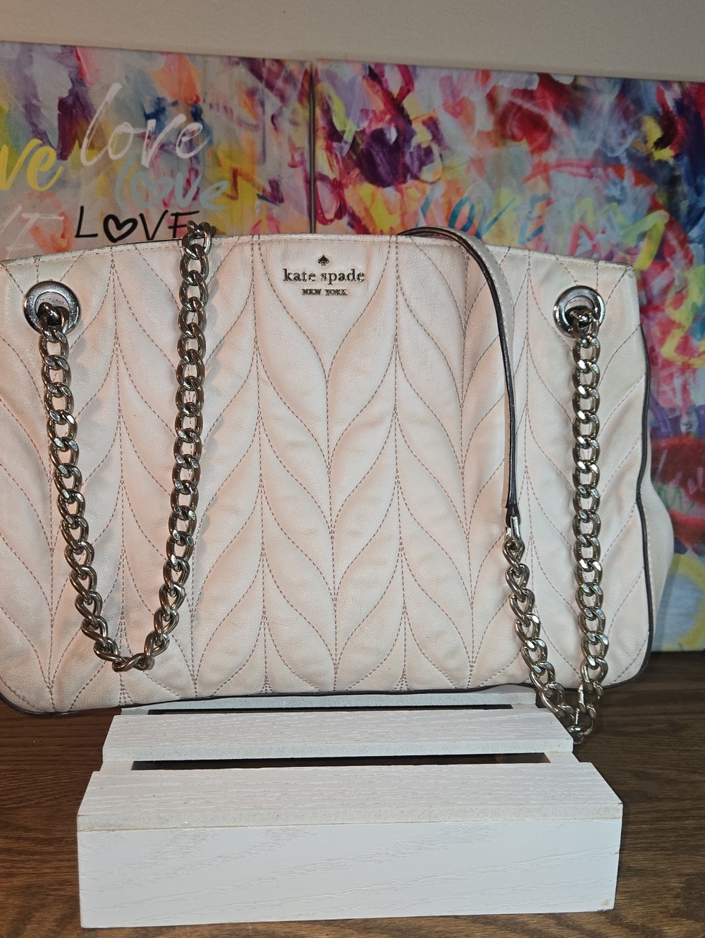 kate spade Quilted Chain-Handle Shoulder Bag in Pale Pink with Silver Hardware